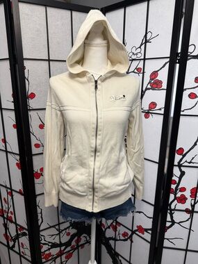 Express Cream Knit Zip Hoodie with Patch Detail